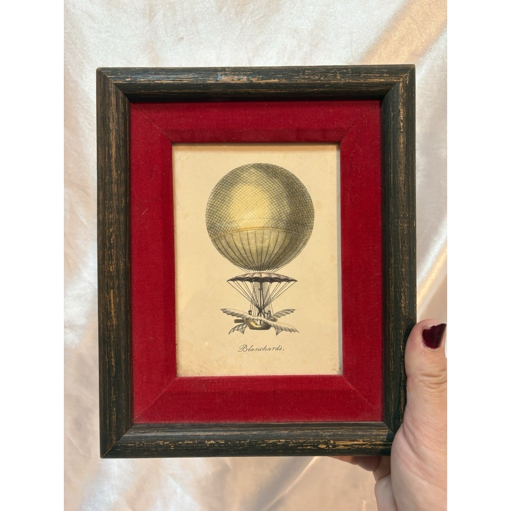 Vtg La Mongolfiera Blanchard Printed In Italy Milano Hot Air Balloon Velvet mat